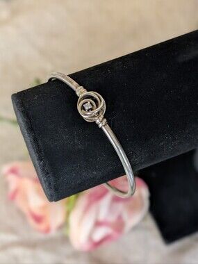 Pandora 925 Sterling Silver Swirl Knot Bangle Bracelet CZ Modern Minimalist